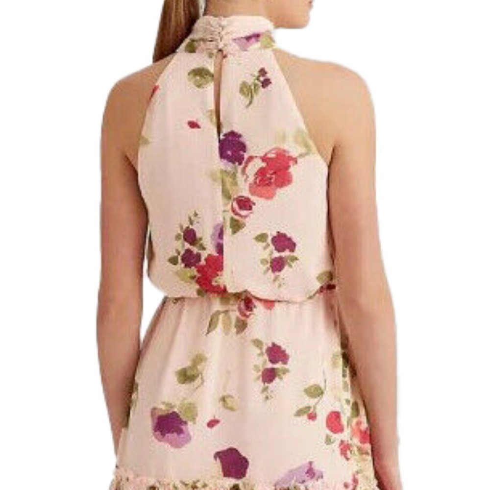 Lauren Ralph Lauren Womens Floral Print Ruffled Chiffon Sleeveless Short Dress - Picture 5 of 8
